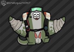 2_penises :3 animal_genitalia animal_humanoid animal_penis anthro aquatic artist_name balls big_man_(splatoon) cephalopod digital_drawing_(artwork) digital_media_(artwork) english_text erection fish genitals grey_body hi_res humanoid male manta_ray mollusk multi_genitalia multi_penis nintendo nude penis ray_(fish) simple_background smile smokyquartz1917 solo speckled_body splatoon splatoon_raiders stingray tail text