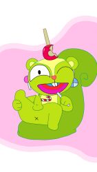 anthro anus bodily_fluids candy candy_cane dessert digital_media_(artwork) eating erection food fur genital_fluids genitals green_body green_fur happy_tree_friends hi_res holding_up_leg leaking_precum lollipop lollipop_in_mouth looking_at_viewer male mammal nude nutty_(htf) one_eye_closed penis precum presenting presenting_anus presenting_to_viewer rodent sciurid simple_background sitting_on_own_tail solo tail tree_squirrel wink winking_at_viewer x_anus