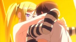 animated blonde_hair female human kanojo_x_kanojo_x_kanojo male orifushi_mafuyu sex spread_legs straight striped striped_legwear striped_thighhighs thighhighs tied_hair twintails