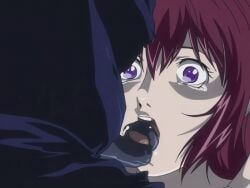 00s 1girls 2002 animated anime_screenshot bible_black bible_black_gaiden cloak demon demon_boy female french_kiss implied_rape implied_sex kissing long_hair long_tongue open_mouth purple_eyes rape red_hair robe tagme takashiro_hiroko tears tentacle tongue tongue_on_tongue tongue_out