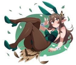 1girls barefoot big_breasts bird_girl bird_tail breasts brown_eyes brown_hair bunnysuit female female_only full_body green_eyes green_nails grey_eyes happy harpy harpy_girl heterochromia indie_virtual_youtuber kumi_(vtuber) leaf long_hair maidcousin naked naked_female nude nude_female orange_eyes pointy_ears scar scar_across_eye solo solo_female virtual_youtuber vtuber waving_at_viewer