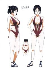 1girls female female_only pose posing busty big_breasts voluptuous sexy sensual sexy_pose arms_behind_back ass braid breasts cleavage concept_art feet hand_on_own_hip highres large_breasts legs long_hair looking_at_viewer navel official_art one-piece_swimsuit purple_eyes purple_hair ridget_(suisei_no_gargantia) scan serious sideboob solo suisei_no_gargantia swimsuit thighs