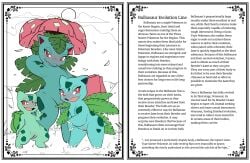 absurd_res anthro bedroom_eyes biped blue_body bulb bulbasaur cute_fangs dialogue elemental_creature english_text evolutionary_family fangs featureless_chest female flora_fauna generation_1_pokemon genitals green_body group hi_res ivysaur narrowed_eyes nintendo plant pokemon pokemon_(species) red_eyes seductive semi-anthro size_difference standing teeth text trio venusaur vulva yttriumi2f