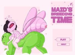 anon anus arthropod arthropod_abdomen arthropod_abdomen_pussy back_view balls butt butt_focus butthole claws cover feral feral_on_human game_screenshot hair hand_cuffs hug insect insect_eyes insect_girl insect_legs insect_on_female insect_on_human insectoid insects laying_on_stomach leg_cuffs leg_hug legs_spread lingerie lingerie_on_feral looking_at_another looking_at_partner looking_down looking_pleasured maid maid_headdress maid_lingerie maid_outfit maid_uniform mammal mantis open_mouth pink_background pink_body rear_view red_eyes short_hair simple_background spikelove15 staring staring_at_another staring_at_partner title