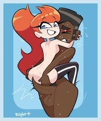 2futas arms_around_partner blightstar blue_eyes clenched_teeth dark_skin ear_piercing emily_(blightstar) eyeshadow flattop freckles futa_only futanari girlfriends hand_on_ass hug jess_(blightstar) large_balls large_penis light_skin long_hair looking_back no_nose nose_piercing original penetration piercing ponytail short_hair smile stand_and_carry_position striped_legwear sweat tagme thighhighs upright_straddle