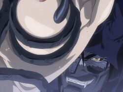 00s 1girls 2002 animated anime_screenshot bible_black bible_black_gaiden breasts cloak demon demon_boy fangs female groping groping_breast hood hoodie large_breasts nipples smile sweat tagme takashiro_hiroko tentacle yellow_eyes