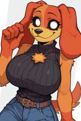 1female 1girl 1girls 2026 2026s ai ai-created ai_art ai_assisted ai_generated anthro anthro_female anthro_only anthrofied big_breasts orange_body black_eyes orange_fur black_sclera orange_tail breasts civitai cowboy_shot critters_(poppy_playtime) detailed_background digital_media_(artwork) eyebrows eyebrows_visible_through_hair eyelashes female female_anthro female_focus female_only fingers fur furry furry_female furry_only hi_res high_resolution huge_breasts illustrious_(stable_diffusion) jewelry large_breasts looking_at_viewer mammal mascot_horror mob_entertainment mob_games naughty_face naughty_smile necklace no_humans pendant pony_diffusion_(model) pony_diffusion_xl poppy_playtime poppy_playtime_(chapter_4) seduction seductive seductive_body seductive_eyes seductive_look seductive_mouth seductive_pose seductive_smile sun_necklace sun_pendant smile smiling smiling_at_viewer smiling_critters solo solo_female solo_focus stable_diffusion tail thick_thighs thighs video_games brown_ears white_eyes white_pupils whitecaliberfox wide_hips pupils poppy_playtime_(chapter_5) seducing standing clothing highres high_quality border white_border black_clothing clothed clothed_female belt pants jeans blue_jeans blue_pants hourglass_figure rule_63 rule63 mtf_crossgender crossgender genderswap genderswap_(mtf) dog doggirl dog_ears dog_girl dog_humanoid dog_tail floppy_ears domestic_dog dogday_(poppy_playtime) dogday poppy_playtime_(chapter_3) sweater black_sweater turtleneck turtleneck_sweater brown_body canine canid canis sleeveless sleeveless_sweater soft_smile orange_hands