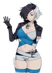 1girls 2d belly_button breasts bulge bulge_through_clothing cleavage fanart female female_focus female_only fortnite heterochromia large_breasts luna_snow marvel marvel_comics multicolored_hair selvish94