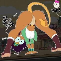 2d 2d_(artwork) 2d_artwork bent_over dr._sphinxen looking_at_viewer looking_back looking_back_at_viewer looking_through_legs looking_through_legs_at_viewer looking_through_own_legs ms._mummy mummy mummy_girl mummy_wrappings oddrich ok_k.o.!_let's_be_heroes tail thick thick_ass thick_hips thick_legs thick_thighs wide_ass wide_hipped_female wide_hips wide_thighs