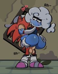 big_ass big_breasts big_penis bottomless cap cap_backwards carrying carrying_partner dark_room deltarune deltarune_chapter_3 dialogue elnina_(deltarune) english_dialogue glowing_eyes grabbing grabbing_ass half_naked heart jooigi moaning oc original_character pants_down self_upload sex simple_background sirsmol sonic_(series) sonic_oc tongue tongue_out vaginal_penetration