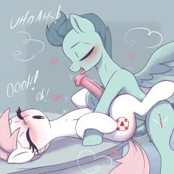absurd_res anal anal_sex animal_ears animal_genitalia animal_penis closed_eyes equid equine equine_genitalia equine_penis eyelashes feral feral_on_feral feral_penetrated feral_penetrating feral_penetrating_feral friendship_is_magic ftg_crossgender fti_crossgender genitals gynomorph gynomorph/male gynomorph_penetrated hair hasbro hi_res intersex intersex/male intersex_penetrated licking looking_pleasured male male_penetrating mammal my_little_pony mythological_creature mythological_equine mythology nurse_redheart oral pegasus penetration penile penile_penetration penis penis_lick pink_hair quadruped rule_63 sex smile t72b tail text thick_thighs tongue white_body wings