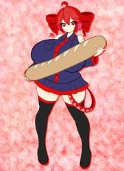 1girls 2d 2d_(artwork) ahoge arm_tattoo baguette big_breasts big_thighs bread breasts breasts_bigger_than_head breasts_bigger_than_torso clothed clothed_female clothing curvaceous curvy curvy_female curvy_figure detached_sleeves enormous_breasts eyelashes fat_breasts fat_thighs female female_only food fully_clothed gigantic_breasts headgear hips_wider_than_shoulders holding_object hourglass_figure huge_breasts huge_thighs hyper hyper_breasts kasane_teto large_breasts large_thighs looking_at_viewer massive_breasts miniskirt plump plump_breasts plump_thighs red_eyes red_hair sh4rkzynn simple_background skirt smile solo solo_female tattoo thick_thighs thighhighs thighs thighs_bigger_than_torso top_heavy twin_drills utau voluptuous voluptuous_female wide_hips
