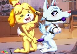 2girls anal_insertion anal_juice animal_crossing anthro anus ass ball_gag bbmbbf bondage breasts buckteeth canine dildo dildo_in_ass domestic_dog fangs female female/female female_only fur34 furry gag gagged isabelle_(animal_crossing) nintendo nipples nude open_mouth palcomix pussy rope rope_bondage sex_toy teeth tongue whitney_(animal_crossing) wolf yuri