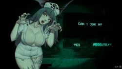 1girls big_breasts breasts cleavage clothing darkstalkers english_text fishnet_legwear garter_straps hat head_wings long_hair morrigan_aensland no,_i'm_not_a_human no,_i'm_not_a_human_(meme) nurse nurse_cap nurse_uniform short_dress skullworms solo succubus syringe tagme thighhighs