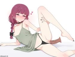 1boy @_@ absurdres anal arm_support bare_arms black_bow black_choker black_nails black_panties blush bocchi_the_rock! bow braid breasts choker cleft_of_venus closed_mouth clothes_lift commentary disembodied_penis dress dress_lift english_commentary female fingernails grey_dress hairbow heart highres hiroi_kikuri leg_lift leg_up long_hair lying nail_polish nipples nose_blush on_side panties penis purple_eyes purple_hair pussy roswell_ss sex simple_background single_braid small_breasts smile spaghetti_strap straight strap_slip thong toenail_polish toenails uncensored underwear wavy_mouth white_background