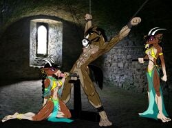 antelope anthro bound bovid caprine chained chains dominant dominant_female equid equine female forced gazelle goat group hi_res horse male male/female mammal nipples setmann123 trio