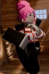 1girls 2026 3d ass bettybloxxer big_breasts black_bodysuit black_clothing black_eyes black_pants black_sleeves blush bodysuit breasts cleavage clothed clothed_female clothing earrings eyebrows female female_only grey_skin guest_(roblox) hair_bun heyits_aaron hoop_earrings indoors lips long_sleeves looking_at_viewer pants pink_hair roblox robloxian sargentakai sleeves solo standing text_on_clothing thick_thighs thighs tight_clothing unzipped unzipped_bodysuit