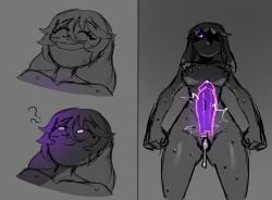 ? areolae boobs breasts commission cum cum_in_pussy cum_inside erection greyscale hologram holographic_penis koumi_(18skoumi) nipples path_(kamikazelrp) pussy shadow_over_eyes shiny_(shinymini30) simple_background sweat sweatdrop sweating tremble_spikes