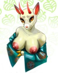1girls 2025 animal_crossing breasts female female_only flashing flashing_breasts furry goat hooves horns kemono nintendo nipples orange_eyes pink_nipples red_ears shino_(animal_crossing) snaggle_tooth tan_fur vixrash white_background white_fur
