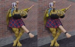 3d_(artwork) 4:5 absurd_res accessory animal_genitalia animal_penis anthro avian balls beak big_breasts big_penis black_fingernails black_nails blender_(artwork) bottomwear bra breasts brick_wall brown_body brown_skin clothing colored_nails denim denim_clothing denim_jacket denim_topwear dicknipples digital_media_(artwork) english_text equine_genitalia equine_penis feathers fingernails friendship_is_magic genitals gesture gilda_(mlp) gryphon gynomorph hand_gesture hasbro hi_res huge_breasts huge_cock hyper hyper_breasts hyper_genitalia hyper_penis intersex jacket jhonnytimber leaning_against_wall leather leather_bra leather_clothing leather_topwear leather_underwear looking_at_viewer mismatched_animal_penis mismatched_genitalia mismatched_penis muscular my_little_pony mythological_avian mythological_creature mythology nails pattern_bottomwear pattern_clothing pattern_skirt penis penis_accessory penis_chain penis_grab plaid plaid_bottomwear plaid_clothing plaid_skirt pointing pointing_at_penis scales side_by_side_stereogram skirt solo stereogram tan_penis text topwear underwear unusual_anatomy unusual_genitalia_placement unusual_penis_placement wall_(structure) white_body white_feathers white_skin wings yellow_body yellow_scales