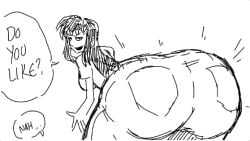 1girls bottom_heavy female flaunting hyper_ass hyper_butt jeans long_hair massive_ass massive_butt showing_ass showing_off showing_off_ass sketch smug smug_expression smug_face uninterested