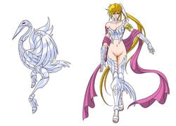 armor blonde_hair crane_yuzuriha female long_hair no_panties photoshop pussy saint_seiya saint_seiya:_the_lost_canvas silver_saints tattoo