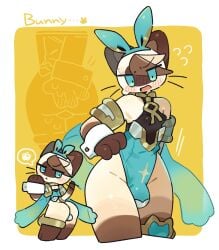 1boy 2d anthro blue_eyes brown_fur bulge bulge_through_clothing bunny_ears bunnysuit chibi_inset cute embarrassed exposed_ass exposed_shoulders felid felid_humanoid feline feline_humanoid furry leotard looking_at_viewer looking_back male male_only nan_014ne open_mouth siamese tan_fur thigh_ring two-tone_fur two_tone_body wrist_cuffs