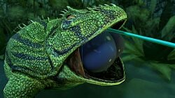 3d 3d_(artwork) anua ark_survival_evolved ass beelzebufo booty carnivore devil_frog feline female female_prey frog frog_vore hungry kylebobby oral_vore salvia tasque_manager_(deltarune) teeth tiny_teeth toad vore