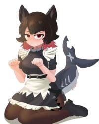 1girls breasts brown_hair cat_ears ellen_joe female female_focus female_only looking_at_viewer maid maid_outfit maid_uniform red_eyes shark_tail submissive zenless_zone_zero