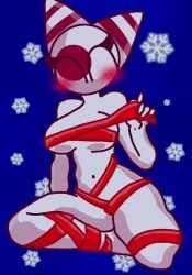 1girls belly belly_button blush breasts cat_ears cold countryhumans countryhumans_girl covering_breasts female female_focus female_only japan_(countryhumans) legs nude red_tape tape white_body white_skin