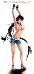 armpits bondage breasts clenched_teeth ikkitousen kanu_unchou long_hair nipples reptileye skirt topless whip_marks whipping wink