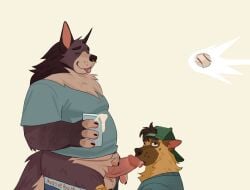 2025 anthro anthro_on_anthro anthro_penetrated anthro_penetrating anthro_penetrating_anthro backwards_baseball_cap backwards_hat ball baseball_(ball) baseball_cap belly black_hair blep bodily_fluids brown_body brown_fur canid canine canis closed_eyes clothed clothing cum cum_from_mouth cum_in_mouth cum_inside domestic_dog duo erection facial_piercing fellatio fur genital_fluids genitals hair hat headgear headwear hi_res holding_object holding_penis humanoid_genitalia humanoid_penis leaking_cum male male/male male_anthro male_penetrated male_penetrating male_penetrating_male mammal nose_piercing nose_ring oral overweight overweight_anthro overweight_male partially_clothed partially_clothed_anthro partially_clothed_male penetration penile penis penis_in_mouth piercing pink_penis remi_(remulle) remulle_(artist) ring_piercing sex simple_background standing tail tan_body tan_fur tongue tongue_out toroid underwear underwear_down