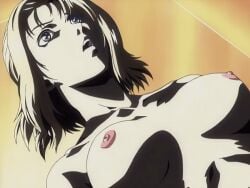 00s 1girls 2002 animated anime_screenshot bible_black bible_black_gaiden blonde_hair blue_eyes bouncing_breasts breasts collarbone female female_focus kitami_reika large_breasts lying nipples nude ritual short_hair tagme