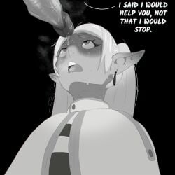 1boy 1girls big_cock big_penis clothed clothing cock dick elf elf_ears elf_female elf_girl english_text erect_penis erection frieren frieren_beyond_journey's_end large_penis long_penis male_on_female monochrome penis precum precum_drip precum_on_penis sakefanx text uncensored upward_angle_frieren_drawing_(meme)