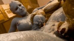 alien asari big_ass big_balls big_breasts big_nipples big_penis big_thighs cum_drip cum_inside cum_on_body cum_on_breasts krogan mass_effect muscular_female nude rana_thanoptis_(character) straight tuchanka vaginal_penetration