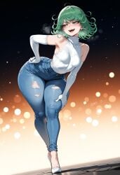 ai_generated big_ass big_butt big_thighs cute green_eyes green_hair hot huge_ass huge_butt huge_thighs jeans lifting miyuai one-punch_man sexy sexy_body tatsumaki thick thick_ass thick_butt thick_legs thick_thighs