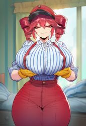 1girls ai_generated big_breasts big_thighs blouse blush blush_lines breasts breasts_bigger_than_head clothed clothed_female clothing curvaceous curvy curvy_female curvy_figure erect_nipples erect_nipples_under_clothes eyelashes fat_breasts female female_only fully_clothed gloves hat high-waist_pants high_waisted_pants hips_wider_than_shoulders hourglass_figure huge_breasts huge_thighs kasane_teto kasane_teto_(sv) large_breasts large_thighs lifting_breasts looking_at_viewer massive_breasts mesmerizer_(vocaloid) mesmerizer_teto mv_character nipple_bulge pants plump plump_breasts presenting presenting_breasts red_eyes red_hair seductive seductive_look seductive_smile shirt slim_waist smile solo solo_female straining_buttons straining_clothing striped_shirt suspenders synthesizer_v thick_thighs thighs tight_clothing tight_pants tight_shirt top_heavy twin_drills utau voluptuous voluptuous_female wide_hips yuri_vixenai