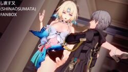 1boy :o against_pillar bare_shoulders black_coat black_jacket blinking blonde_hair blue_eyes blue_hair bottomless breasts_out breath caelus_(honkai:_star_rail) clenched_hand coat detached_collar detached_sleeves dress female forehead_jewel from_side gradient_eyes gradient_hair grey_hair hair_ornament half-closed_eyes high_heels honkai:_star_rail honkai_(series) hood hood_down indoors jacket leg_up long_hair long_sidelocks long_sleeves looking_at_another looking_to_the_side medium_breasts messy_hair multicolored_eyes multicolored_hair nipples nose on_side one_eye_closed one_leg_raised open_clothes open_dress open_mouth parted_bangs partially_undressed pearl_(honkai:_star_rail) penis purple_eyes pussy robot robot_arm robot_girl robot_humanoid robot_joints robot_legs robot_wings robotic_arm robotic_arms sex shinaosumata short_hair sidelocks sleeveless sleeveless_dress straight_hair tagme teeth tongue trailblazer_(honkai:_star_rail) vaginal_penetration very_long_hair video white_pupils wince