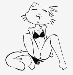 anthro bikini bottomless clothed clothing domestic_cat felid feline felis female funnysillydog genitals leaning leaning_backward mammal sitting solo spread_legs spreading swimwear tail two-piece_swimsuit vulva whiskers