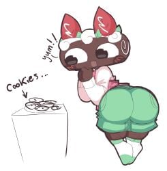 1boy 1femboy 2026 artist_request ass berry_roll_cosmo big_ass big_butt bottomless breasts cookie cosmo_(dandy's_world) dandy's_world femboy male male_only smile smiley_face solo solo_femboy solo_male text thick_ass thick_butt thick_thighs white_background