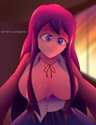 anime big_ass big_breasts curvy curvy_figure ddlc doki_doki_literature_club dominant_female long_hair manga_style school_uniform schoolgirl seductive seductive_look student submissive submissive_male teenage_girl teenager visual_novel yuri yuri_(doki_doki_literature_club)