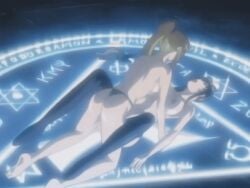 00s 2008 2girls animated anime_screenshot aqua_eyes ass bare_legs basement bible_black bible_black:_restored blonde_hair blush breasts brown_hair censored dildo female female_focus green_eyes harness imari_kurumi large_breasts legs_apart lowres lying magic_circle multiple_girls nipples nude object_insertion open_mouth orgasm ponytail pubic_hair pussy pussy_juice rape saeki_kaori sex_toy side_ponytail strap-on tagme thighhighs vaginal_penetration yuri