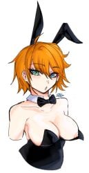 2026 artist_self-insert artist_upload bigoldstinker blush blushing_at_viewer boobs_out bow bowtie_collar breasts bunnysuit cleavage different_colored_eyes heterochromia high_quality highres ibispaint_(artwork) ibispaintx looking_at_viewer medium_breasts nipples nsfw oc original original_artwork original_character pink_nipples self_insert self_upload short_hair shy_expression surprised_expression transparent_background