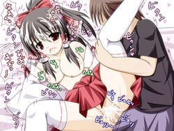 bb bed blush breasts censored cum cum_in_mouth cum_inside cum_on_hair facial japanese_clothes large_breasts lying nipples penis pussy reimu_hakurei sex touhou