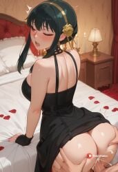 ai_generated anal anal_beads anal_insertion anal_sex asian ass ass_focus ass_grab ass_up cheeky choker closed_eyes dominant domination panties pleasure_face pleated_skirt spy_x_family thick_thighs yeyehuh yor_briar