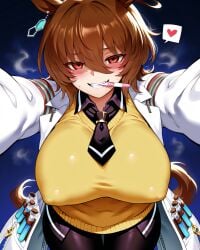 1girls agnes_tachyon_(umamusume) ai_generated child_bearing_hips covered_nipples female_focus huge_breasts imminent_reverse_rape imminent_sex incoming_hug lab_coat positive_pregnancy_test pov pregnancy_test silvesta spoken_heart umamusume umamusume_pretty_derby wide_hips yellow_sweater