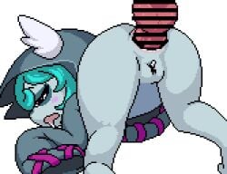 akai_(ugokashitari) anal animated bar_censor bottomless censored colored_skin commentary_request cum cum_in_ass cum_overflow cumdrip disembodied_penis female gaping grey_jacket grey_skin hood hood_up hooded_jacket jacket league_of_legends open_mouth penis pink_eyes pixel_art purple_eyes pussy sex simple_background straight tongue tongue_out vex_(league_of_legends) white_background yordle