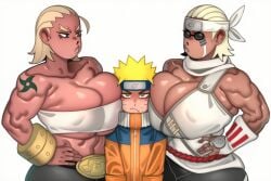 1boy 2girls ai_generated artist_request big_ass big_breasts blonde_hair killer_bee muscular naruto naruto_(series) pressing_breasts raikage rule63 uzumaki_naruto