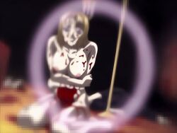 00s 1girls 2002 animated anime_screenshot bible_black bible_black_gaiden bleeding blonde_hair blood blood_on_body blue_eyes breasts candlestand corpse crossed_arms death female holding_stomach kitami_reika large_breasts magic_circle nipples nude on_floor ritual short_hair struggling summoning tagme