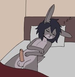 1boy 2025 anthro balls bed black_hair casual_erection casual_nudity closed_eyes crischar_foxito detailed_background erection fur furniture genitals glans grey_body grey_fur hair hi_res humanoid_genitalia humanoid_penis lagomorph leporid lying male mammal morning_wood multicolored_body multicolored_fur nude nude_anthro nude_male nudist on_back one_ear_up penis rabbit scut_tail short_tail sleeping sleeping_nude slim_anthro slim_male solo solo_male sound_effects tail two_tone_body two_tone_fur vowelless vowelless_sound_effect zzz